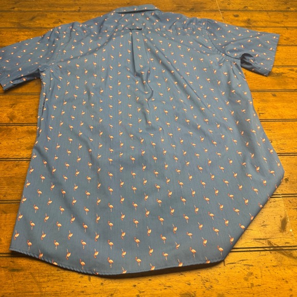 IZOD Mens Short Sleeve Button Down Shirt Flamingo Print Blue‎ Size L - Picture 6 of 6